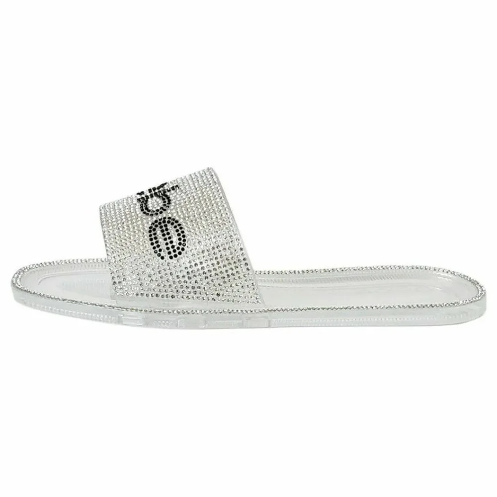 Bebe Silver Rhinestones Clear slides Sandals S 8
